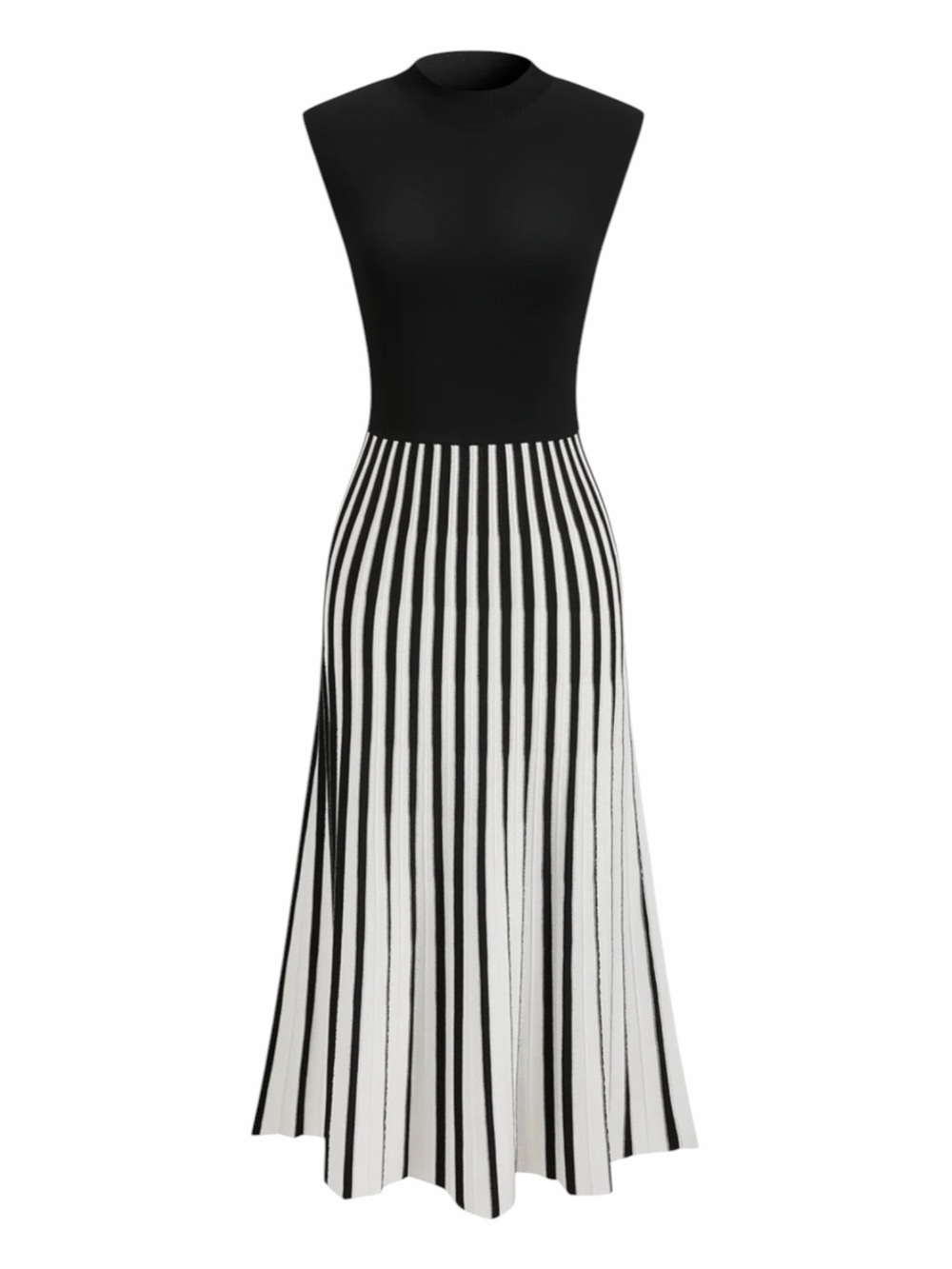 Commense Black White Striped Knit Midi Dress Small NWT Sleeveless